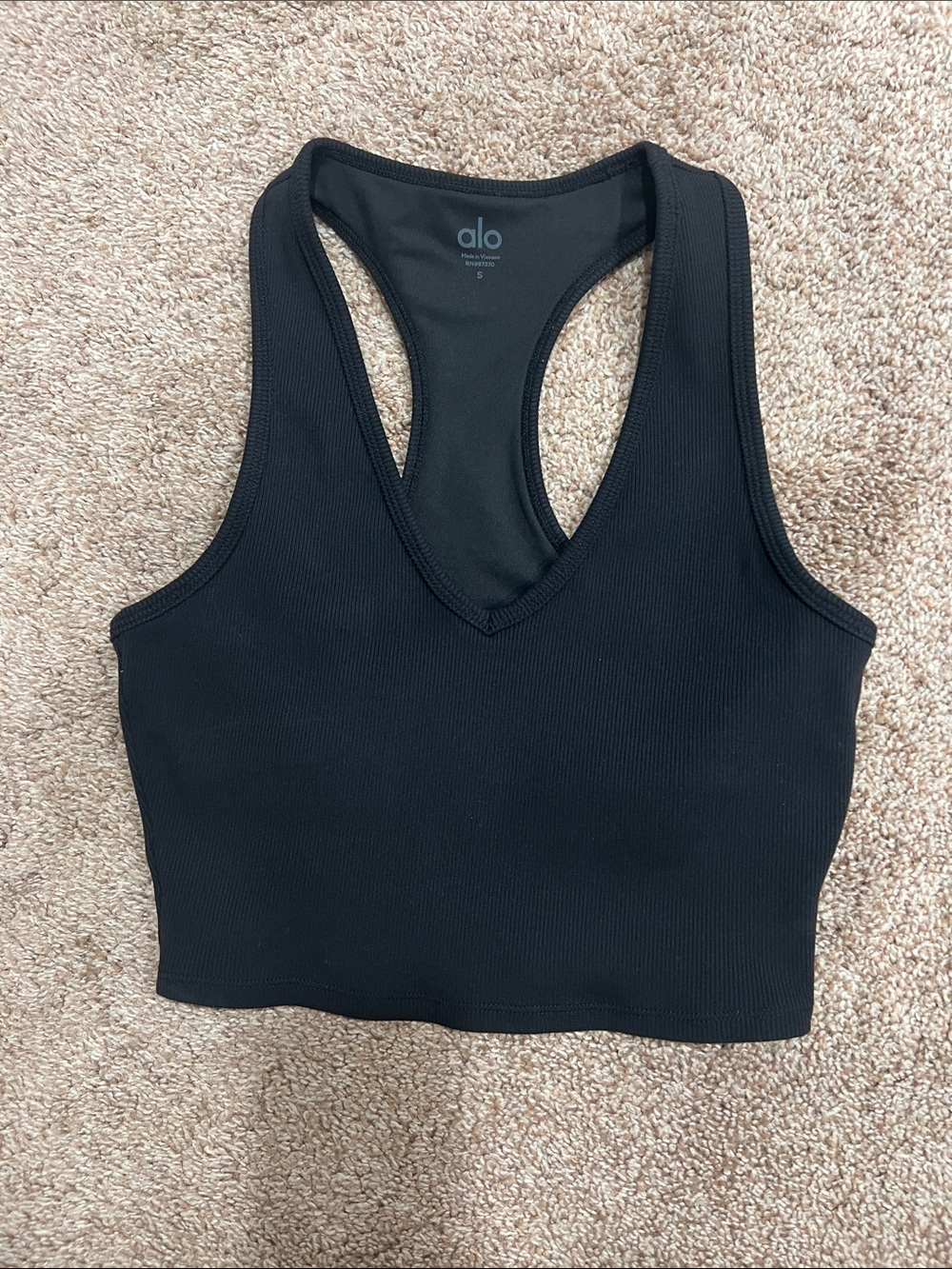 ALO Yoga Black Ribbed V-Neck Racerback Crop Bra